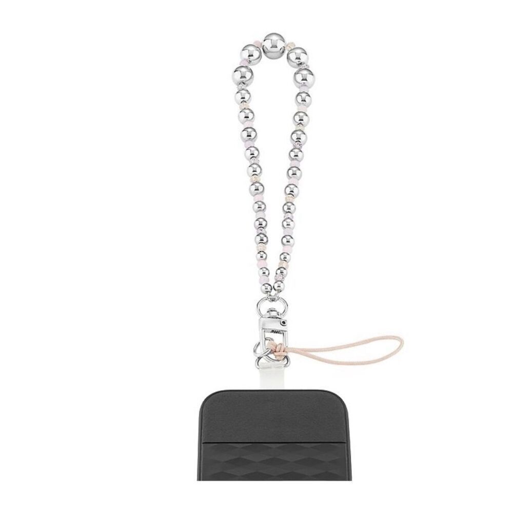 New Emberly Beaded Silver Strap Phone Charm with Pale Pink Loop